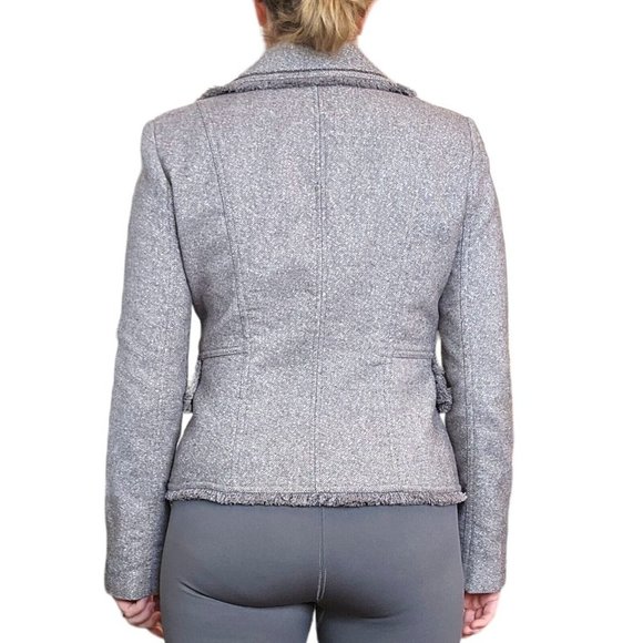 Y2K‎ Cache 6 8 Gray Silver Boucle Tweed Blazer Chain Detail Sparkle Business - Picture 2 of 13